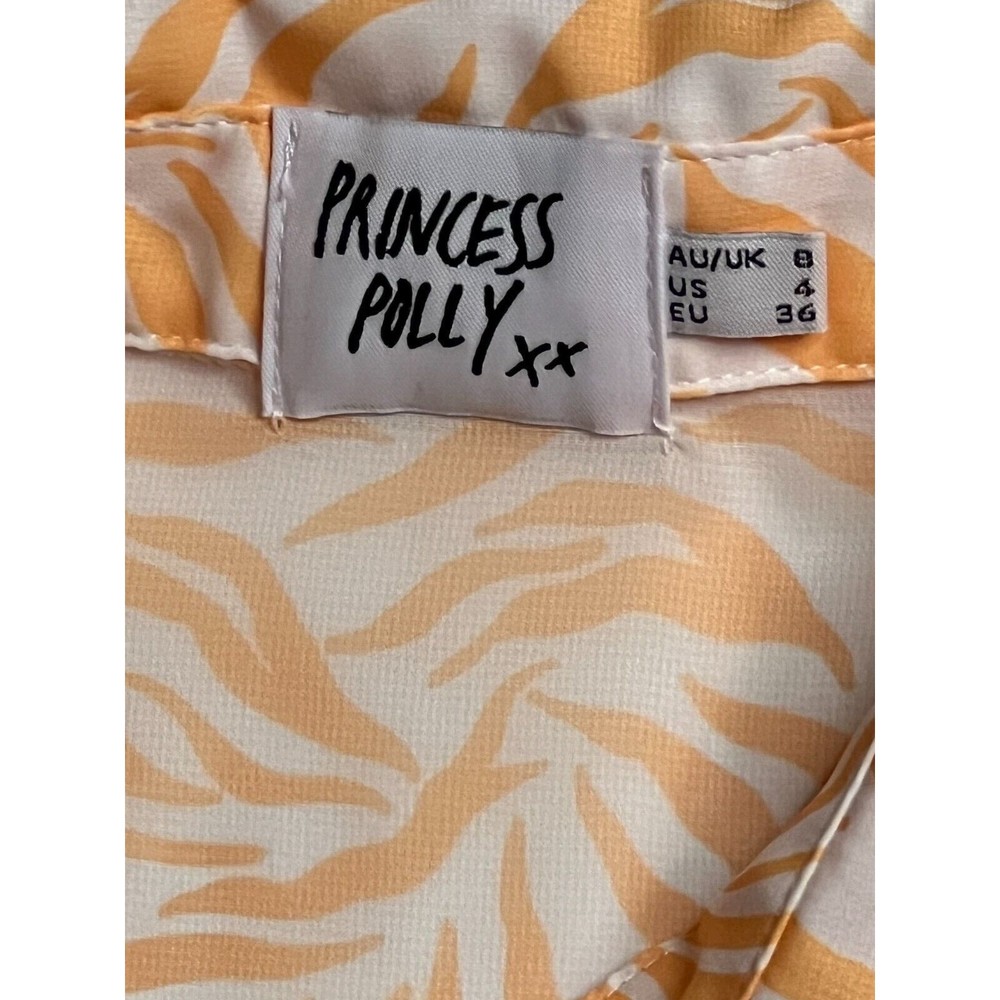 Princess Poly Orange Animal Stiped Button Long Sleeve Ziggy Shirt Size 4 - Picture 2 of 4